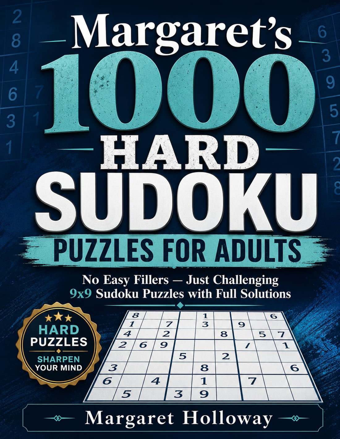 Cover of Margaret's 1000 Hard Sudoku Puzzles for Adults, enlarged